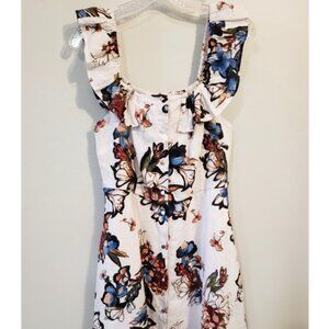Neiman Marcus Dress Womens Sz 8 Linen White Floral Ruffle Button Down Beautiful